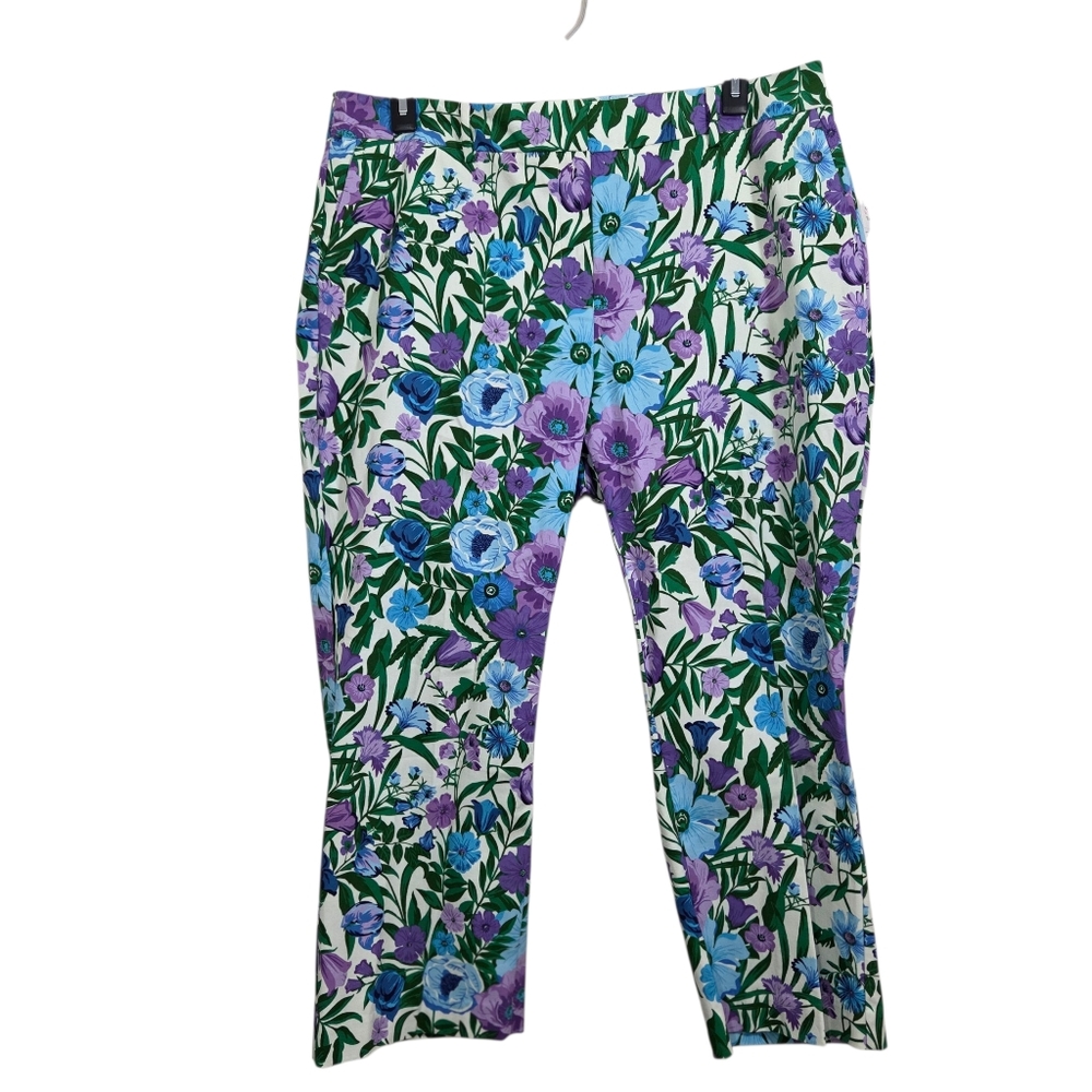 NWT Talbots Wide Leg Crop Pants Purple Blue Floral Size 18W Spring Feminine